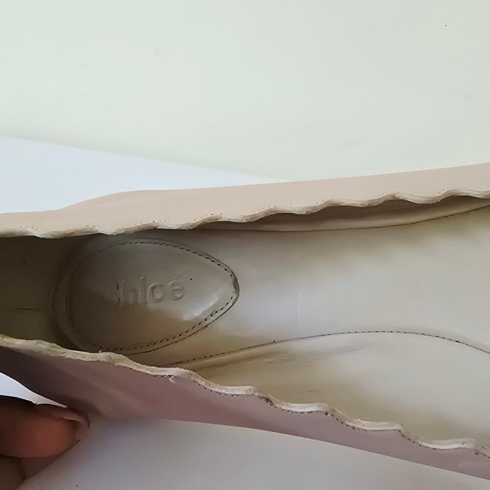 Chloe Lauren Scalloped Leather Ballerina Flats Tan Cream 41 US 10.5 - Picture 9 of 10